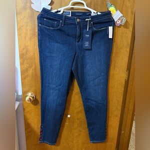 Charter Club Dark Blue Skinny Jeans with Side Button Detail